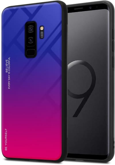 Cadorabo Hoesje geschikt voor Samsung Galaxy S9 PLUS in PAARS - ROOD - Tweekleurige beschermhoes van TPU-silicone Case Cover en achterzijde van gehard glas