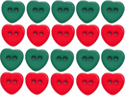 Kunststof knopen - Hart knoop - Groen en Rood - 11mm - 20 stuks