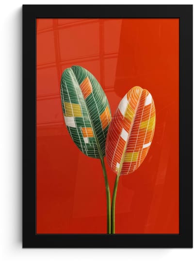 Poster in lijst - Fotolijst 20x30 cm - Posters - Bladeren - Ovaal - Mozaïek - Patroon - Posterlijst zwart - Decoratie - Wanddecoratie woonkamer - Muurdecoratie slaapkamer