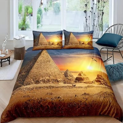 Oud-Egyptische Piramides Beddengoed Set Klassieke Architectuur Dekbedovertrek Beddengoed King Twin Queen Double Polyester Dekbedovertrek AU Single(140x210cm)