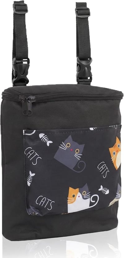 Stuurtas met zwarte kattenprint, Oxford-fietsmand 24 x 28 x 10 cm, met ritsvak voor fietsen en scooters, ideale fietsaccessoire voor kattenliefhebbers