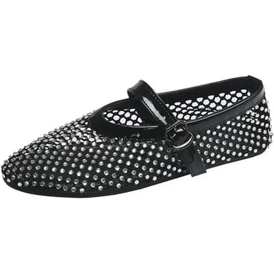 Kristallen Strass Visnet Ballet Flats Dames Merk Design Klinknagel Mesh Mary Jane Schoenen Dames Zomer Loafers 42 42 black