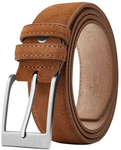 WiseGoods Luxe Heren Riem Suede Cognac 110CM - Verstelbaar & Inkortbaar - Klassieke Broekriem - Luxe Design - Herenriem - Riemen