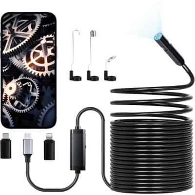 VEVOR endoscoopcamera met 15m kabel, 1920P HD inspectiecamera voor Android en iOS, industriële rioolcamera met licht - 8 LED's, 2x zoom, IP67 slangcamera voor auto, loodgieterswerk