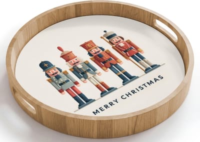 Dienblad rond 40x40 cm - Schootdienblad hout - Notenkrakers - Minimalistisch - Kerst - Beige - Borrelplank rechthoek - Plateau houten dienbladen