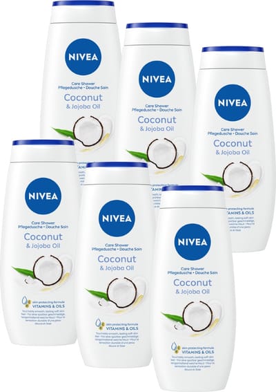 NIVEA Coconut & Jojoba Oil Douchecrème - Body Wash met Kokosgeur - Met Vitamine C & E - Voordeelverpakking - 6 x 250 ml