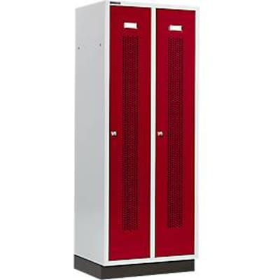 Schäfer Shop Select Kledinglocker, met geperforeerde rijen, 2 compartimenten, 400 mm, met fitting, cilinderslot, Deur robijnrood