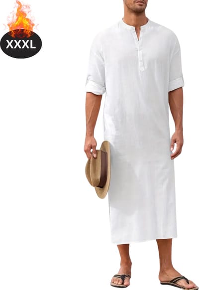 Nivard Islamitische Kleding - Djellaba Heren - Moslim Kleding - Arabisch Mannen Kaftan - Alhamdulillah - Wit XXXL