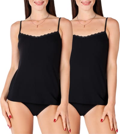 Bellivalini Dames Onderhemd - V-hals - met Kant - Viscose - BLV-BLV50-219-UW - 2Pack-Zwart - XS