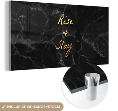 MuchoWow® Glasschilderij 40x20 cm - Schilderij acrylglas - Quotes - Spreuken - Goud - Marmer - Foto op glas - Schilderijen