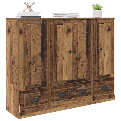 vidaXL - Highboard - 3 - st - Oud - Hout - 132 - x - 35,5 - x - 103,5 - cm - Bewerkt - hout