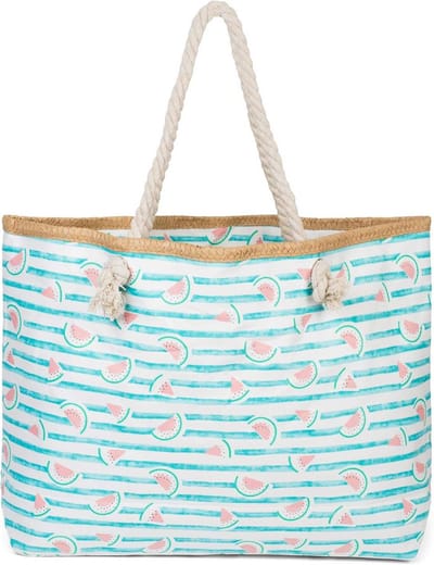 Grote Strandtas Dames XXL met Strelen en Fruitprint - Ruime Schoudertas met Rits