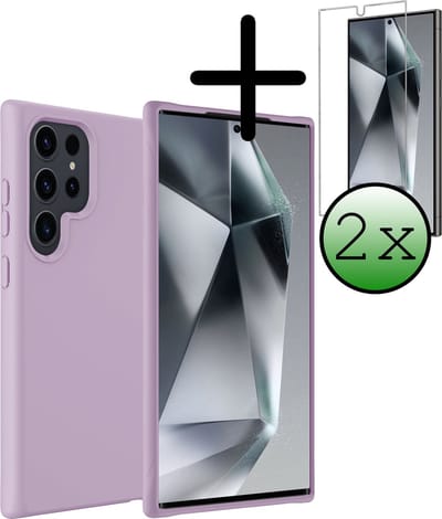 Hoesje Met 2x Screenprotector - Geschikt voor Samsung Galaxy S24 Ultra - Sterk & Shockproof - Back Cover - Siliconen Case - Telefoon Hoes - Lila