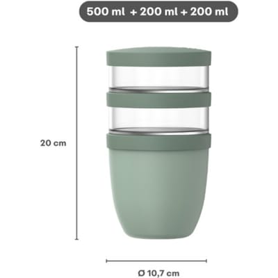 Mepal Lunchpot 3-delig Ellipse - 500 + 200 + 200 ml - Met 2 compartimenten - Yoghurtbeker en Muesli beker to go - Geschikt voor vriezer. magnetron en vaatwasser - Nordic sage
