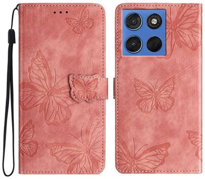 Coverup Hoesje - Geschikt voor Motorola Edge 70 Hoesje - Coverup Vlinders Book Case - Roze