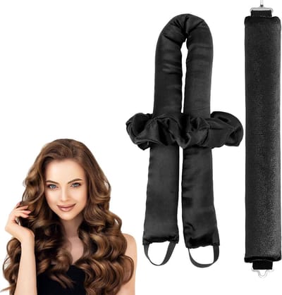 Dailygoods - 2 stuks krulspelden zonder hitte, overnight krullen voor lang haar, zachte haarrollen voor natuurlijke golven, doe-het-zelf styling voor de nacht, krullen zonder hitte (zwart)