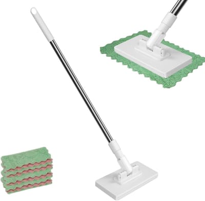 Mop met Drukklem Systeem voor Huishoudelijk Vloeronderhoud, Mini Vloerreiniger met 4 Herbruikbare Doeken, Ideaal voor Keuken en Badkamer