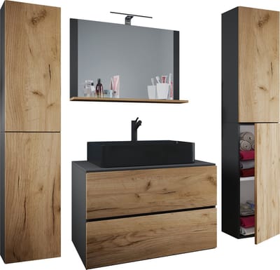 5-delig wastafelmeubel Badmeubelset Wastafel Lendas BL Breedte 80 cm XL Lade