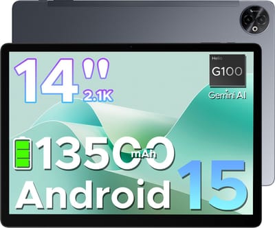 DOOGEE Tab E3 Max - Tablet - 32GB ROM+256GB ROM（2TB TF）- Android 15 - 14 inth IPS - 4G LTE - Gemini AI - Helio G100 - 13500mAh/18W - Quad Speakers - Face ID - 5G Wi-Fi - A GPS - GPS - Grijs