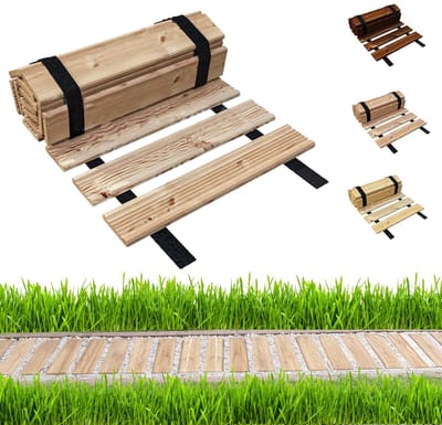 be4nature tuinpad hout 30 x 100 cm beige – oprolbaar, larikshout, antislip, flexibel, ideaal voor tuin en terras