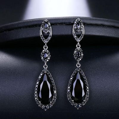 Emmaya Luxe Bruids Vier Kleuren Vintage Allure Kristal Waterdruppel Lange Hangende Cz Oorbellen Voor Vrouwen Bruiloft Sieraden Cadeau black