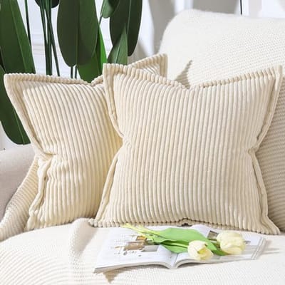 MADIZZ Set van 2 Corduroy Boho kussenslopen met franje rand Zacht Decoratief Kussenhoesje voor Bank Slaapkamer Kussenomslag 60x60 cm Beige