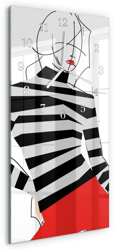 Tulup Wandklok - blanke vrouw Decoratieve Glazen Klok - 30x60 cm - Veelkleurig Glazen Wandklok Design - Witte Handen - Rechthoekige Wandklok - Moderne Wandklok Glas - Wandklok Glas Decoratie