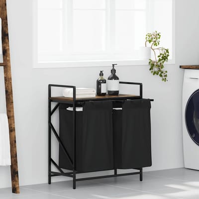 vidaXL - Wasmand - 2 - vakken - met - plank - gerookt - eikenkleurig