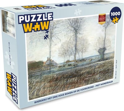 Puzzel Boerderij met drie hoge bomen op de voorgrond - Piet Mondriaan - Legpuzzel - Puzzel 1000 stukjes volwassenen