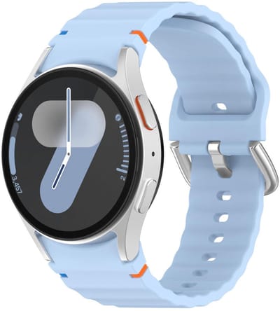 Siliconen wave bandje - geschikt voor Samsung Galaxy Watch 7 (40 & 44mm) / Watch 6 (Classic) / Watch 5 (Pro) / Watch 4 (Classic) / Watch FE - zilveren gespsluiting - lichtblauw