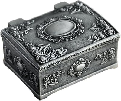 Allecta - Retro sieradenkistje voor dames en meisjes - Zinklegering sieradendoos - Antiek zilver - Juwelenopberger met vintage uitstraling