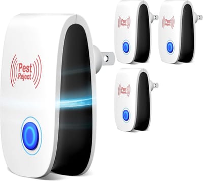 4 stuks ultrasone muggenwerende spray voor in huis - Insectenwerend middel - Elektronische plug-in voor het afstoten van knaagdieren, muggen, kakkerlakken, enz. - Geschikt voor thuis en op kantoor - Muizenwerend middel voor binnen