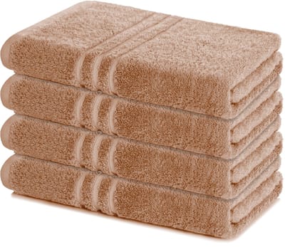 Lavea® Set van 4 handdoeken 70x140 cm – 100% katoen – Zacht en absorberend – Ideaal als badhanddoek, badlaken of handdoek voor dagelijks gebruik – Cappuccino