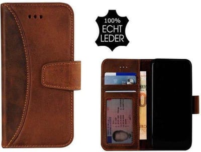 Geschikt voor iPhone Xs Max hoesje - Bookcase - Portemonnee Hoes Echt leer Wallet case Antiek Bruin