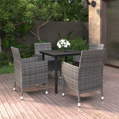 vidaXL - 5-delige - Tuinset - met - kussens - poly - rattan - en - glas