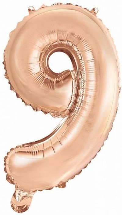 Folie Ballon Cijfer 9 Rosé Goud 41cm met rietje
