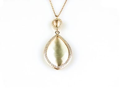 model Markies collier in zilver roze verguld gezet parelmoer steen en cubic zirconia