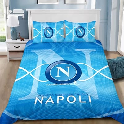 Ensemble de Literie Housse de Lit Napoli, Housse Logo Club de Football SSC Ensemble Moderne Imprimé 2/3 Pièces 1 Housse de Lit, Cadeaux d'Anniversaire 135x200cm blue