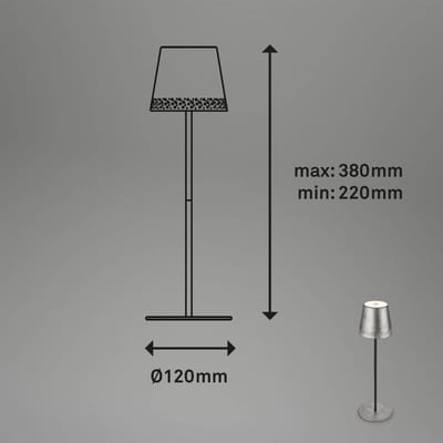 BRILONER Kiki - Oplaadbare Tafellamp - dimbaar - voor binnen en buiten - in hoogte verstelbaar - warm wit licht - zilver
