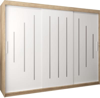 InspireMe - Kledingkast met 3 schuifdeuren, Modern-stijl, Een kledingkast met planken (BxHxD): 250x200x62 - MALTESE 250 Sonoma Eik + Wit Mat