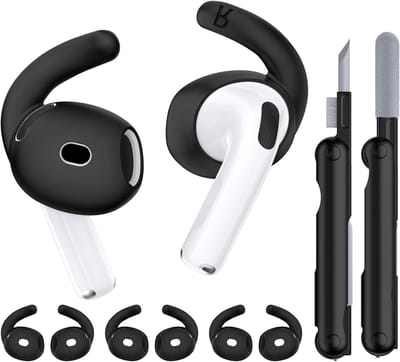 Zwart Silicone Oorkussens voor AirPods 4 met Actieve Geluidsisolatie, Inclusief Reinigingspen en Opbergdoos - 4 Paar
