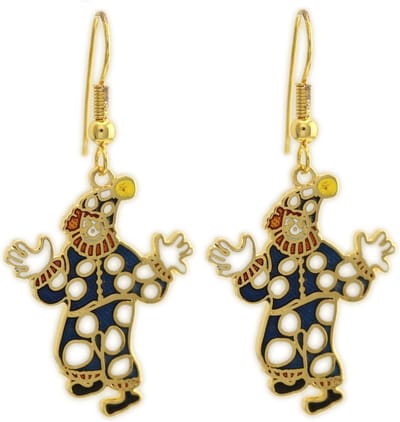 Behave - Oorbellen hanger clown donkerblauw goudkleur - Retro accessoire