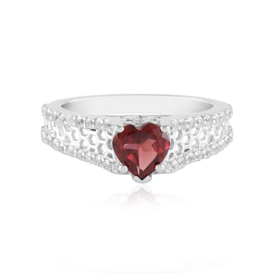 Cavill - Zilveren Ring Platina Geplatineerd - Mozambique Hartvormige Granaat 0,78 ct - 40 Cambodjaanse Zirkonen 0,65 ct - Elegante Rode Damesring