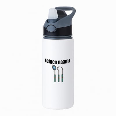 Hacebo® - tandarts materiaal met eigen naam waterfles met rietje zwart - Tandarts - mondhygiënisten/tandartsen - iemand die tandarts is of mondhygiënist - verjaardag - cadeau - kado - geschenk - water fles - 650ML
