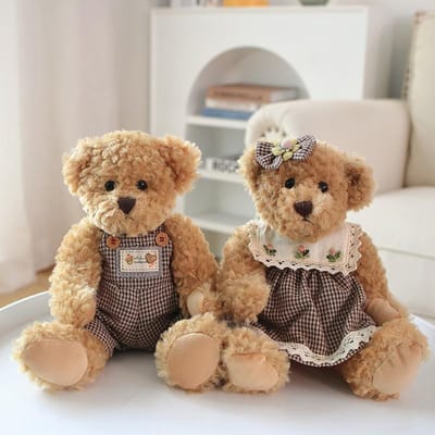 2 stuks/lot Knuffelbeer met kleding Pluche Speelgoed Poppen Zuster Beer Knuffelspeelgoed voor Kinderen Meisje Verjaardag Kerstcadeau
