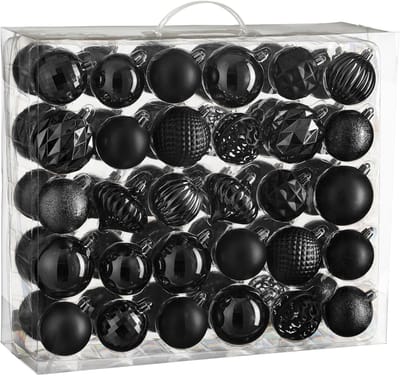 Christmas Baubles Set - 60 Pieces - Ø7 cm - Unbreakable - Black