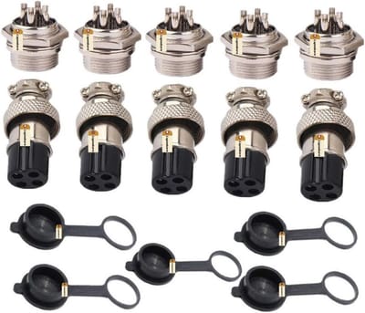 4-Pins Luchtvaart Connectoren set - 10A 20mm + Waterdichte Caps