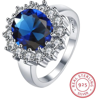 Bagues en argent Sterling 925 pour femmes, princesse Diana, William Kate, pierres précieuses, bleu saphir, fiançailles, mariage 7 white