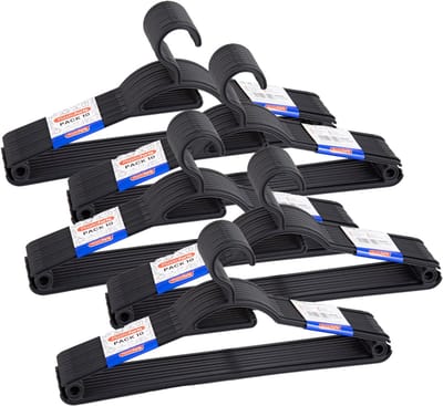 Plasticforte Kledinghangers - 50x - zwart - kunststof - 40 cm - kledingkast opruimen - vaste haak