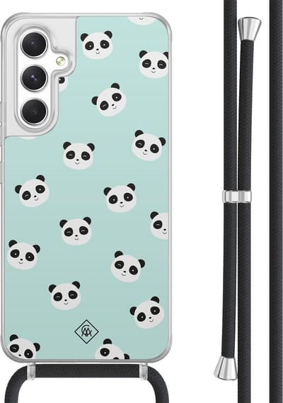 Casimoda® hoesje met koord - Geschikt voor Samsung A54 - Panda Print - Afneembaar koord - TPU/acryl - Mint